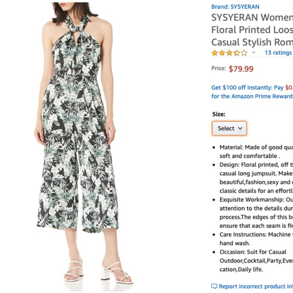 NEW Tropical Floral Print Wide Leg Jumpsuit Large - Picture 2 of 8